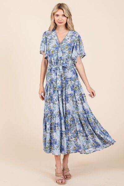 Mittoshop Floral Tie Waist Flutter Sleeve Tiered Dress - Shop Style & More | Fresh Looks, Everyday Deals & Free Shipping