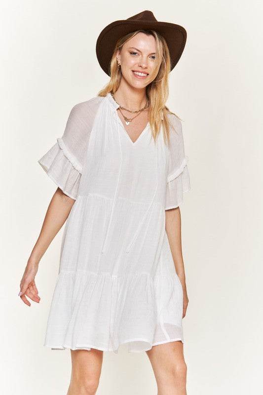 Ruffled neck tiered mini dress PLUS - Shop Style & More | Fresh Looks, Everyday Deals & Free Shipping