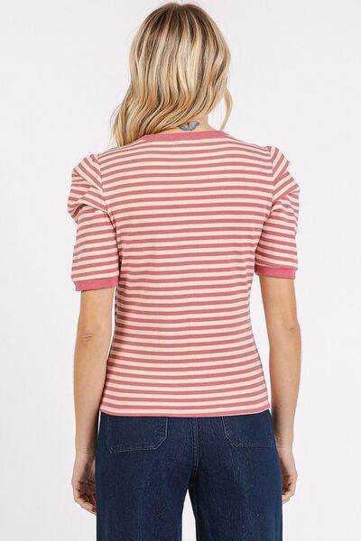 Mittoshop Striped Round Neck Puff Sleeve T-Shirt - Shop Style & More | Fresh Looks, Everyday Deals & Free Shipping