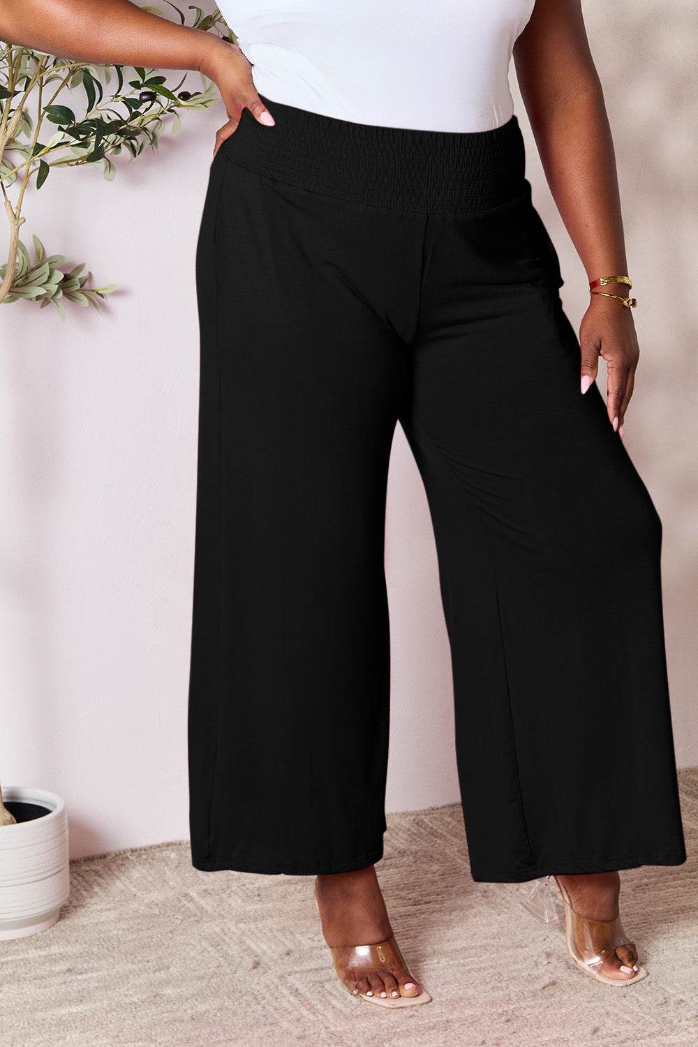 Basic Bae Full Size Smocked Wide Waistband Wide Leg Pants - Shop Style & More | Fresh Looks, Everyday Deals & Free Shipping