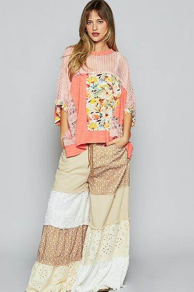 POL Hollow Out Floral Half Sleeve Knit Top - Shop Style & More | Fresh Looks, Everyday Deals & Free Shipping