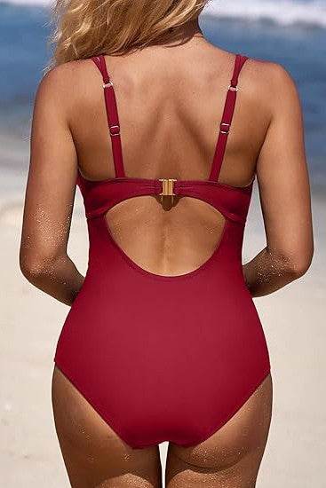 Scalloped V Neck Cut Out Monokini Swimwear - Shop Style & More | Fresh Looks, Everyday Deals & Free Shipping