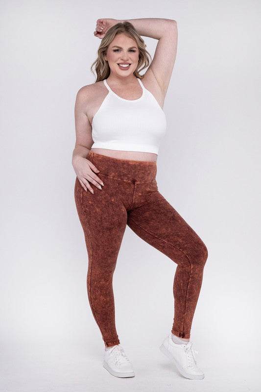 Plus Mineral Washed Wide Waistband Yoga Leggings - Shop Style & More | Fresh Looks, Everyday Deals & Free Shipping