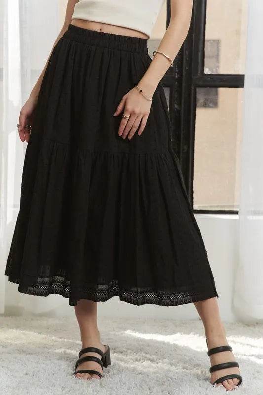 ADORA Elastic Waistband Tiered Midi Skirt - Shop Style & More | Fresh Looks, Everyday Deals & Free Shipping