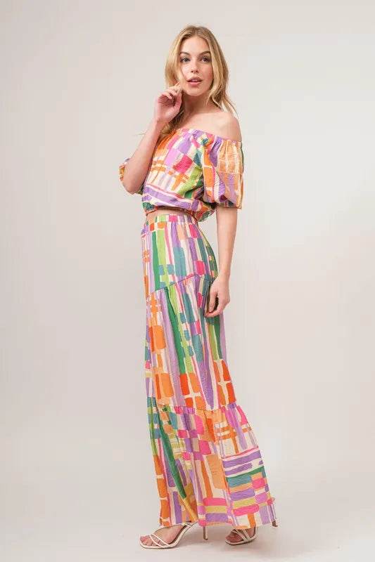 And The Why Asymmetric Geo Printed Tiered Maxi Skirt - Shop Style & More | Fresh Looks, Everyday Deals & Free Shipping