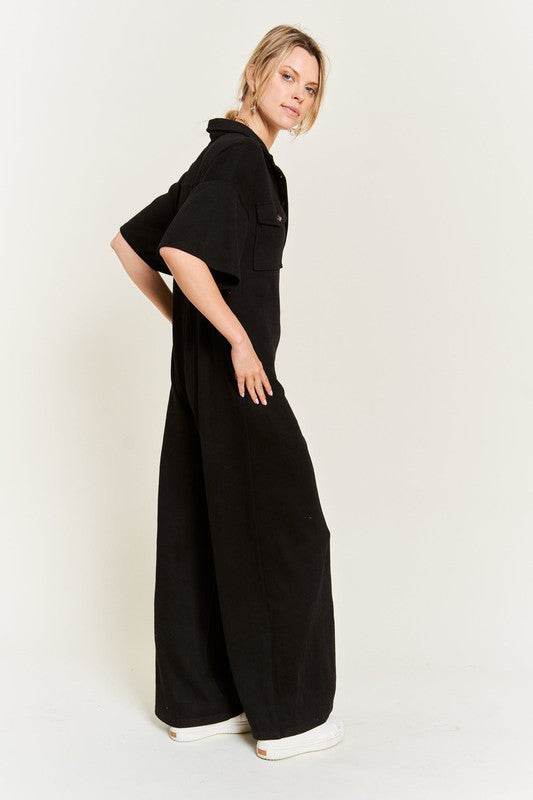 Basic Collar Shirt Wide leg Jumpsuit - Shop Style & More | Fresh Looks, Everyday Deals & Free Shipping