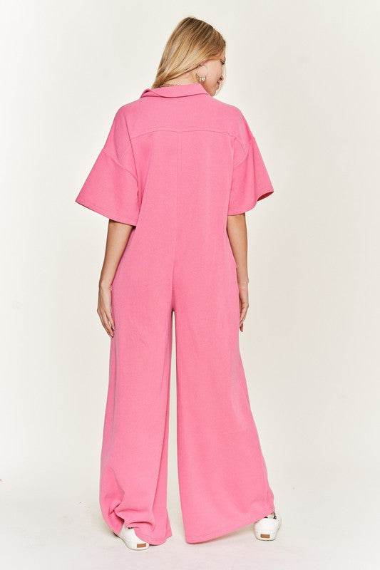 Basic Collar Shirt Wide leg Jumpsuit - Shop Style & More | Fresh Looks, Everyday Deals & Free Shipping