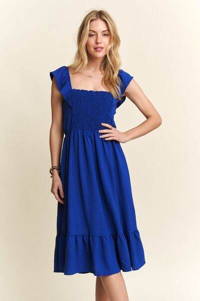 ADORA Smocked Square Neck Ruffled Cap Sleeve Dress - Shop Style & More | Fresh Looks, Everyday Deals & Free Shipping