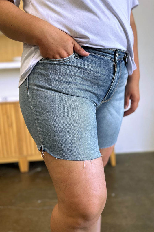 Judy Blue Full Size High Waist Raw Hem Denim Shorts - Shop Style & More | Fresh Looks, Everyday Deals & Free Shipping