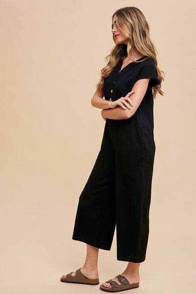 Annie Wear Button Detail Wide Leg Jumpsuit with Pockets - Shop Style & More | Fresh Looks, Everyday Deals & Free Shipping