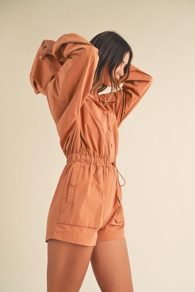 Mable Snap Down Long Sleeve Hooded Romper Jumpsuits