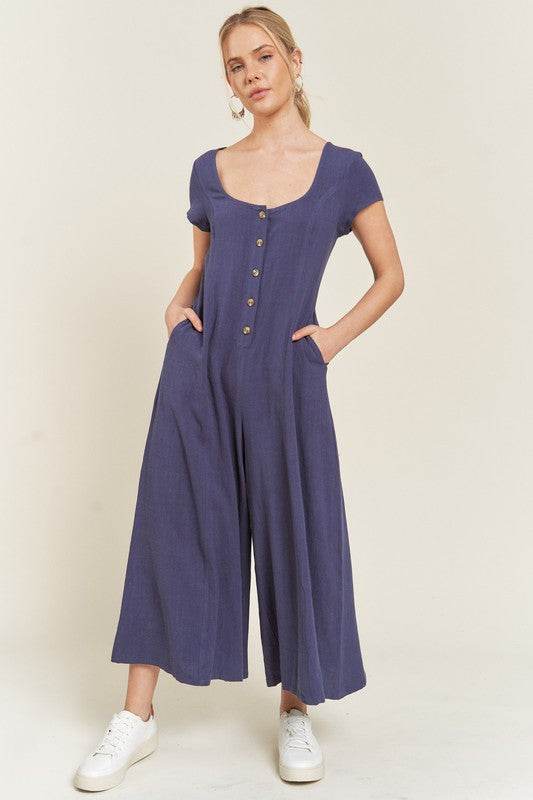 LINEN BUTTON DOWN JUMPSUIT - Shop Style & More | Fresh Looks, Everyday Deals & Free Shipping