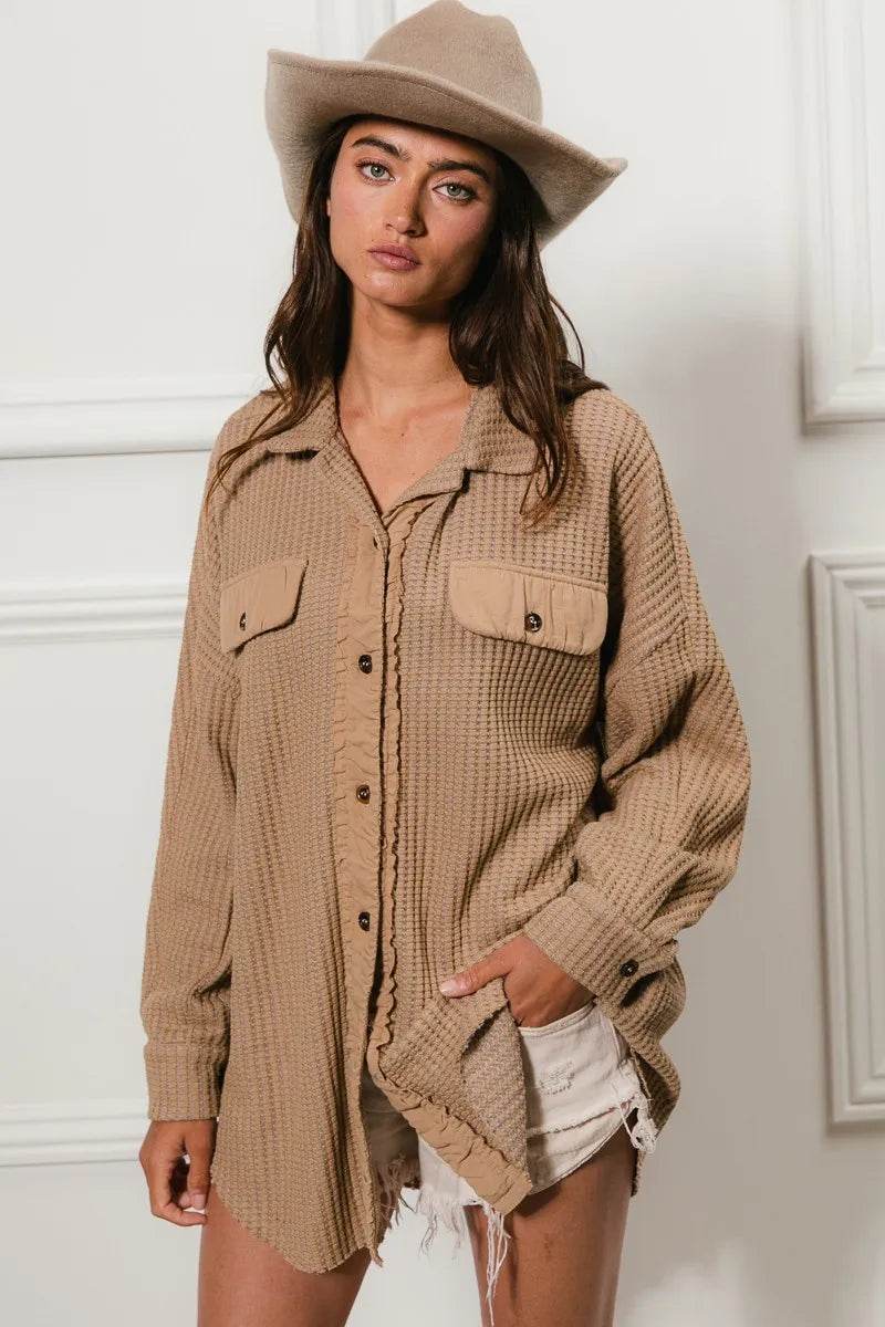 BiBi Heavy Waffle Oversized Shacket - Shop Style & More | Fresh Looks, Everyday Deals & Free Shipping