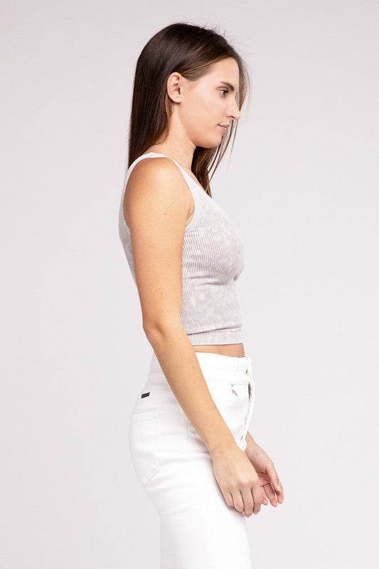 2 Way Neckline Washed Ribbed Cropped Tank Top - Shop Style & More | Fresh Looks, Everyday Deals & Free Shipping