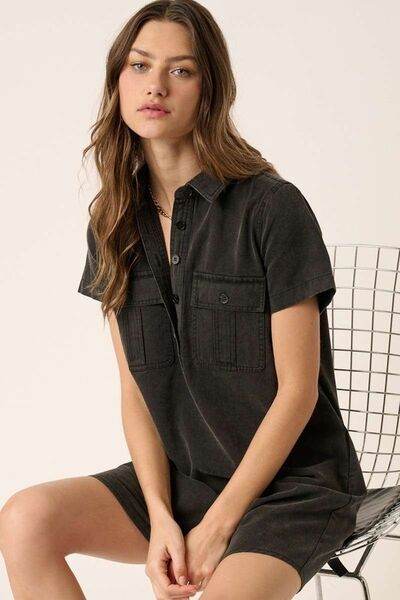 Mittoshop Button Detail Collared Neck Short Sleeve Shirt Dress - Shop Style & More | Fresh Looks, Everyday Deals & Free Shipping