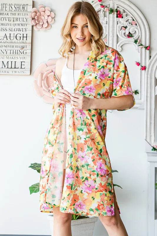 Heimish Full Size Half Sleeve Multi Color Floral Open Cardigan Plus Size - Shop Style & More | Fresh Looks, Everyday Deals & Free Shipping