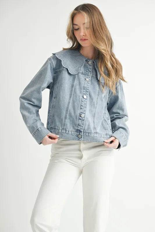 MABLE Scallop Peter Pan Collar Denim Jacket - Shop Style & More | Fresh Looks, Everyday Deals & Free Shipping