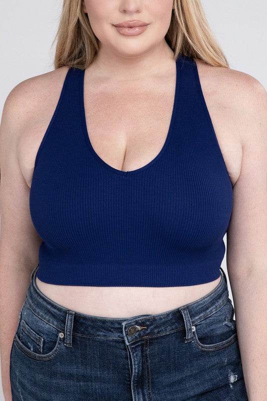 Plus Ribbed Cropped Racerback Tank Top - Shop Style & More | Fresh Looks, Everyday Deals & Free Shipping