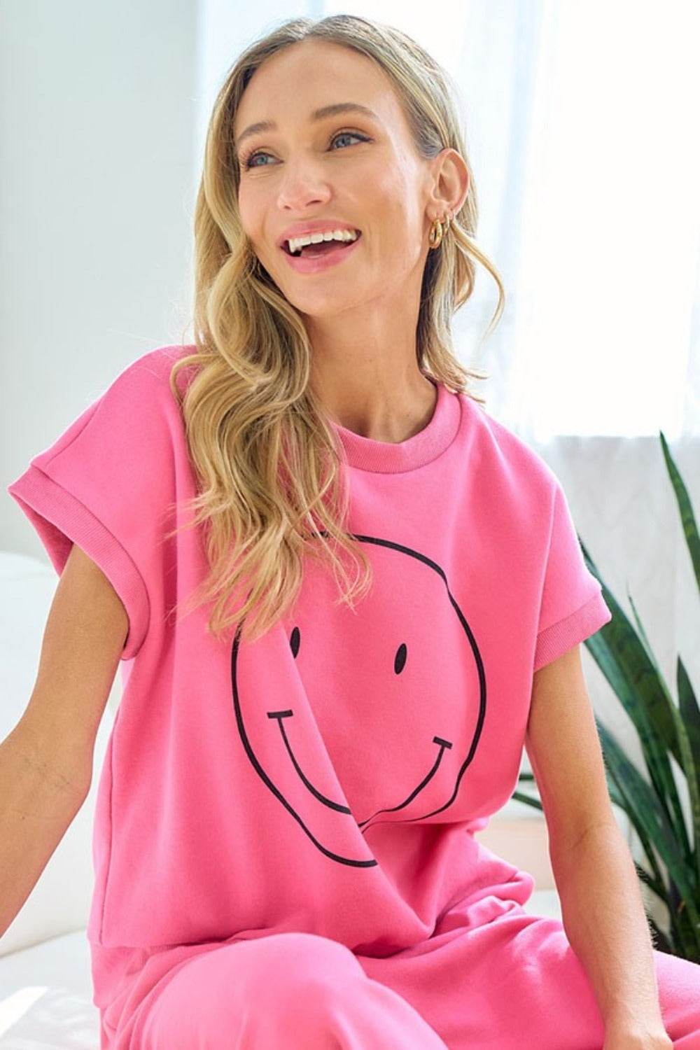 First Love Smile Face Drop Shoulder Brushed Inside T-Shirt - Shop Style & More | Fresh Looks, Everyday Deals & Free Shipping