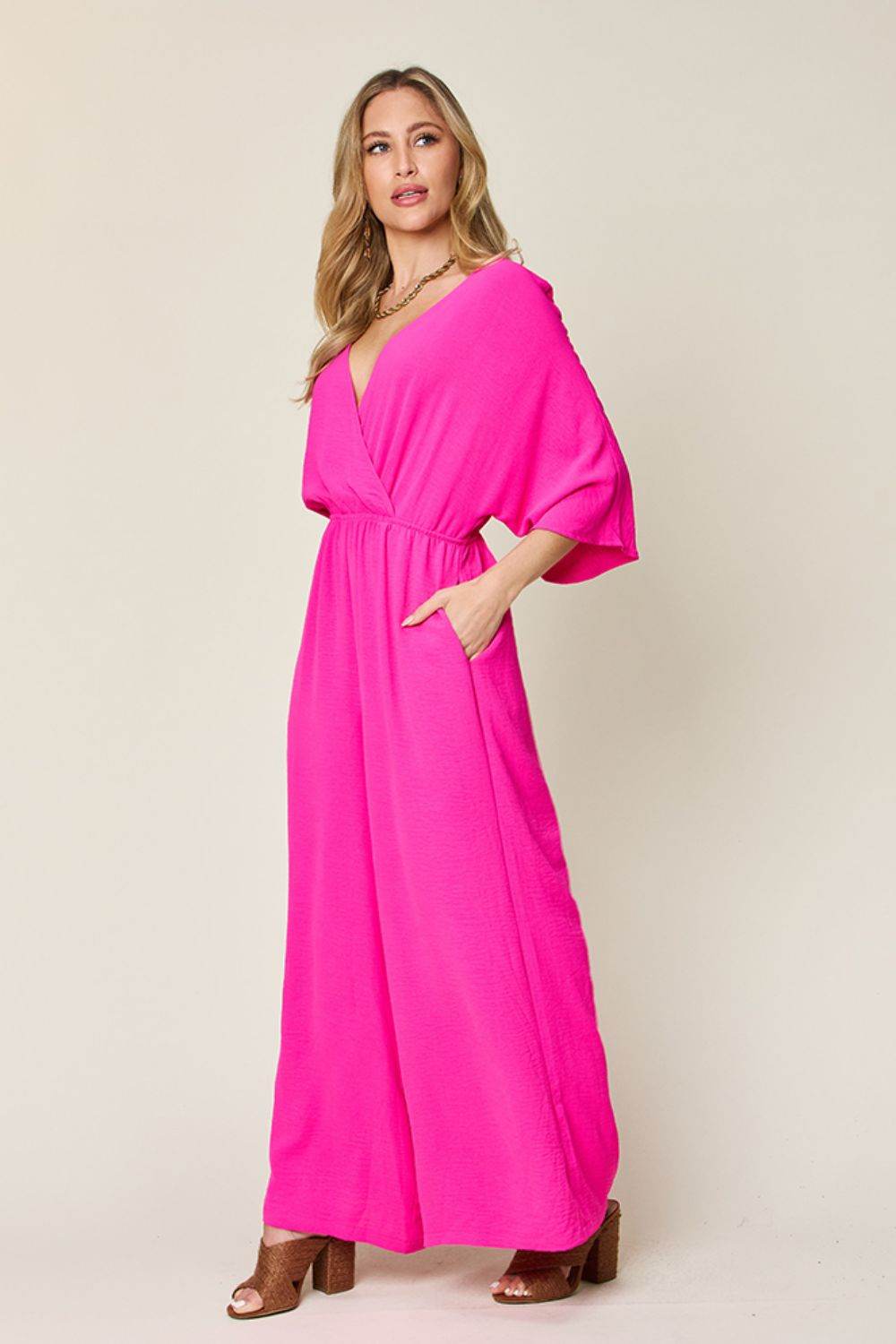 Double Take Full Size Surplice Wide Leg Jumpsuit with Pockets - Shop Style & More | Fresh Looks, Everyday Deals & Free Shipping