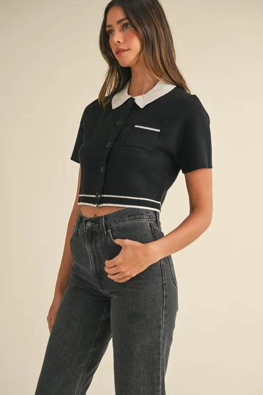 MABLE Button Down Contrast Collared Knit Cardigan - Shop Style & More | Fresh Looks, Everyday Deals & Free Shipping