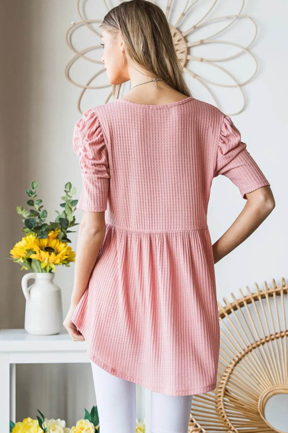 Heimish Full Size Waffle Knit V-Neck Babydoll Top - Shop Style & More | Fresh Looks, Everyday Deals & Free Shipping