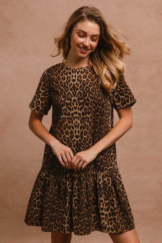 BiBi Tie Back Leopard Round Neck Short Sleeve Dress - Shop Style & More | Fresh Looks, Everyday Deals & Free Shipping