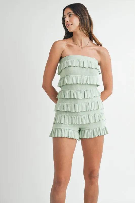 MABLE Pointelle Knit Fabric Ruffled Tube Romper - Shop Style & More | Fresh Looks, Everyday Deals & Free Shipping