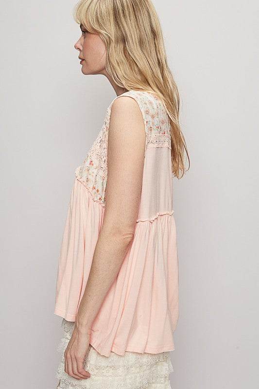POL Lace Detail Frill Floral V-Neck Sleeveless Top - Shop Style & More | Fresh Looks, Everyday Deals & Free Shipping
