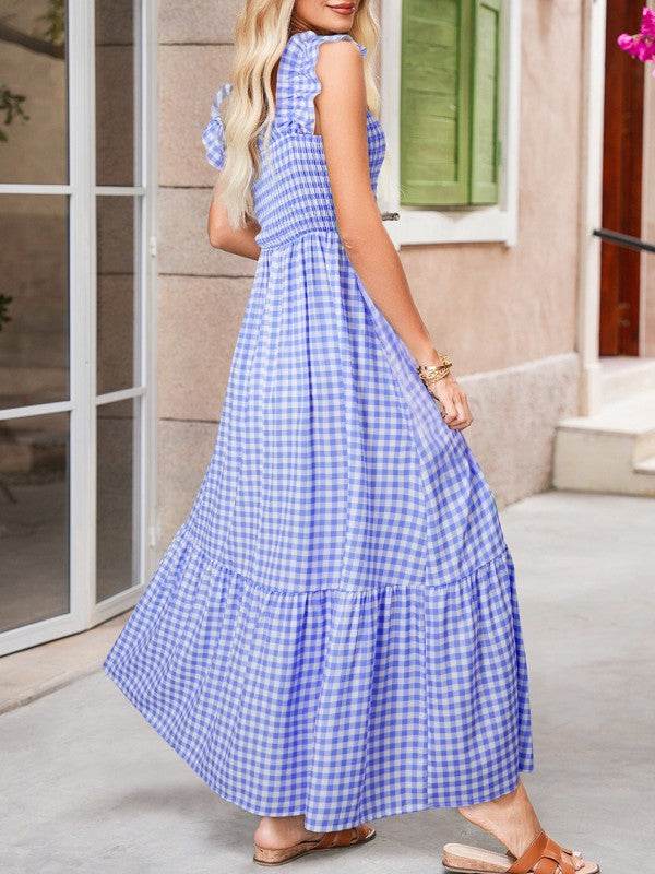 Blue Gingham plaid check maxi dress - Shop Style & More | Fresh Looks, Everyday Deals & Free Shipping