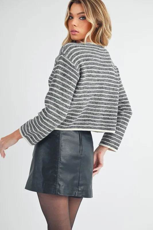 Aemi + Co Striped Button Down Round Neck Cardigan - Shop Style & More | Fresh Looks, Everyday Deals & Free Shipping