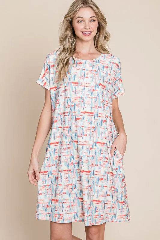 BOMBOM Printed Round Neck Short Sleeve Tee Dress - Shop Style & More | Fresh Looks, Everyday Deals & Free Shipping