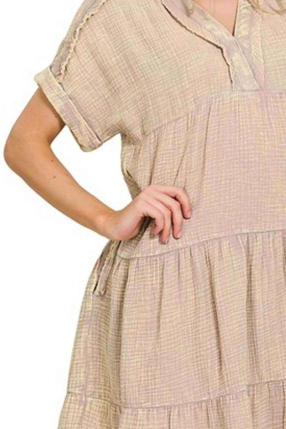 Zenana Washed Double Gauze Raw Edge Notched Dress - Shop Style & More | Fresh Looks, Everyday Deals & Free Shipping