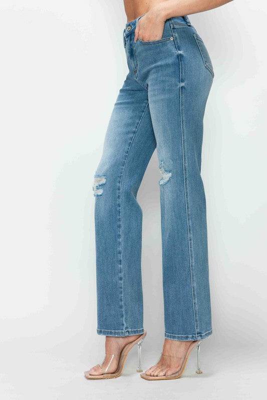 bytos Full Size Distressed High Rise Straight Jeans - Shop Style & More | Fresh Looks, Everyday Deals & Free Shipping