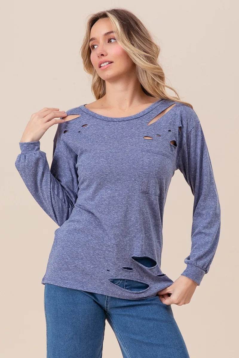BiBi Triblend with Laser Cut Detailed T-Shirt - Shop Style & More | Fresh Looks, Everyday Deals & Free Shipping