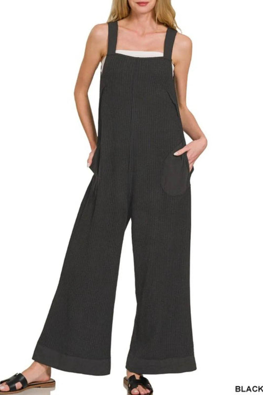 Zenana Knit Waffle Wide Leg Overalls - Shop Style & More | Fresh Looks, Everyday Deals & Free Shipping