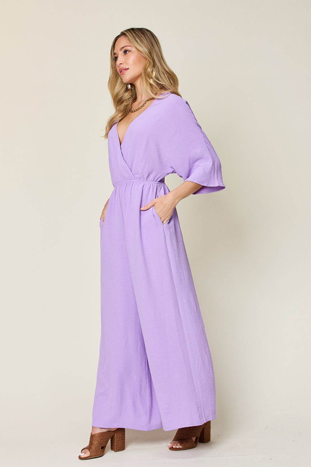 Double Take Full Size Surplice Wide Leg Jumpsuit with Pockets - Shop Style & More | Fresh Looks, Everyday Deals & Free Shipping
