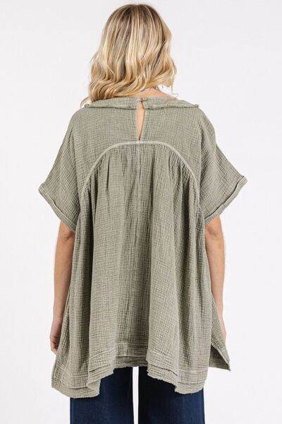 Mittoshop Mineral Wash Gauze Babydoll V-Neck Oversized Blouse - Shop Style & More | Fresh Looks, Everyday Deals & Free Shipping