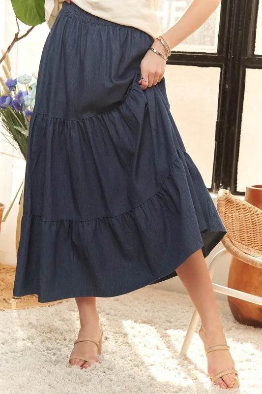 ADORA Waist Band Tiered Denim Maxi Skirt - Shop Style & More | Fresh Looks, Everyday Deals & Free Shipping