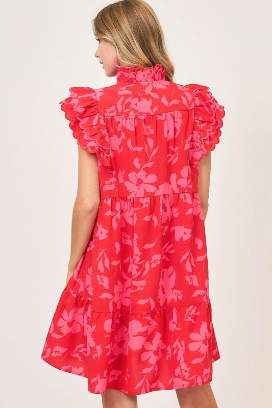 Umgee Full Size Two Tone Floral Print Ruffle Cap Sleeve Mini Dress Plus Size - Shop Style & More | Fresh Looks, Everyday Deals & Free Shipping