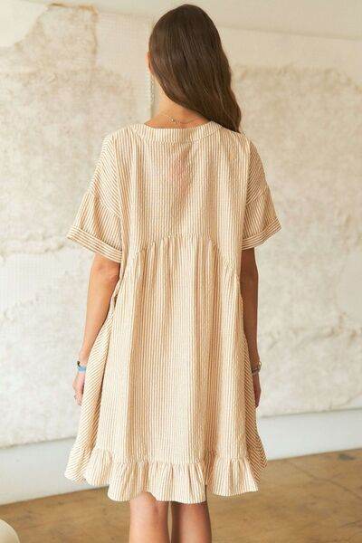 ADORA Ruffled Hem Striped V-Neck Babydoll Dress - Shop Style & More | Fresh Looks, Everyday Deals & Free Shipping