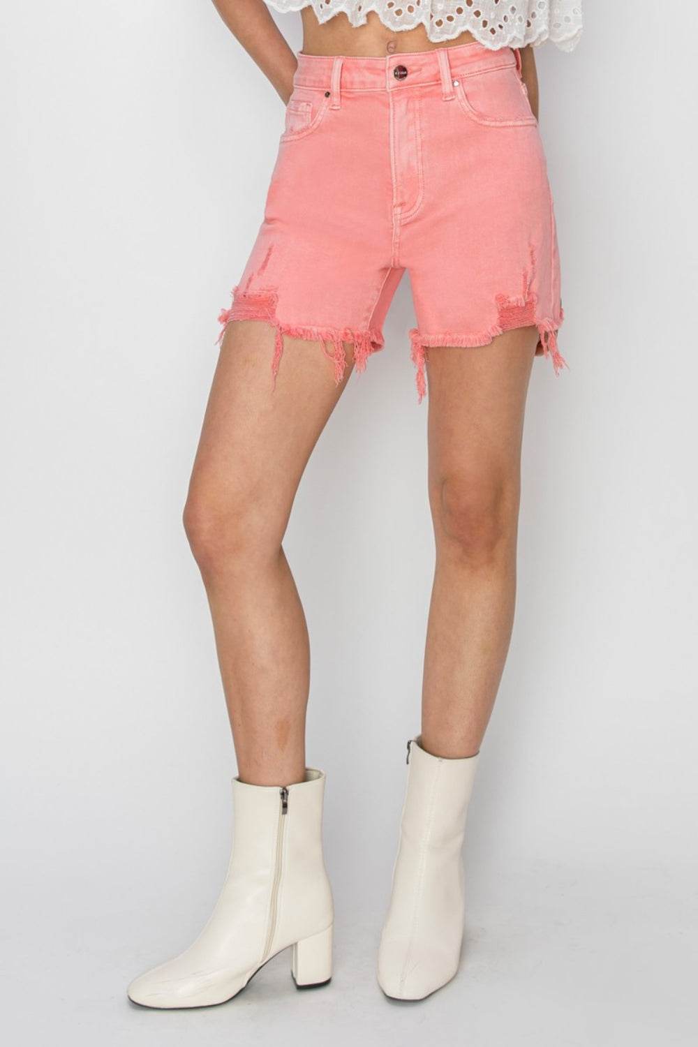 RISEN High Rise Distressed Denim Shorts - Shop Style & More | Fresh Looks, Everyday Deals & Free Shipping