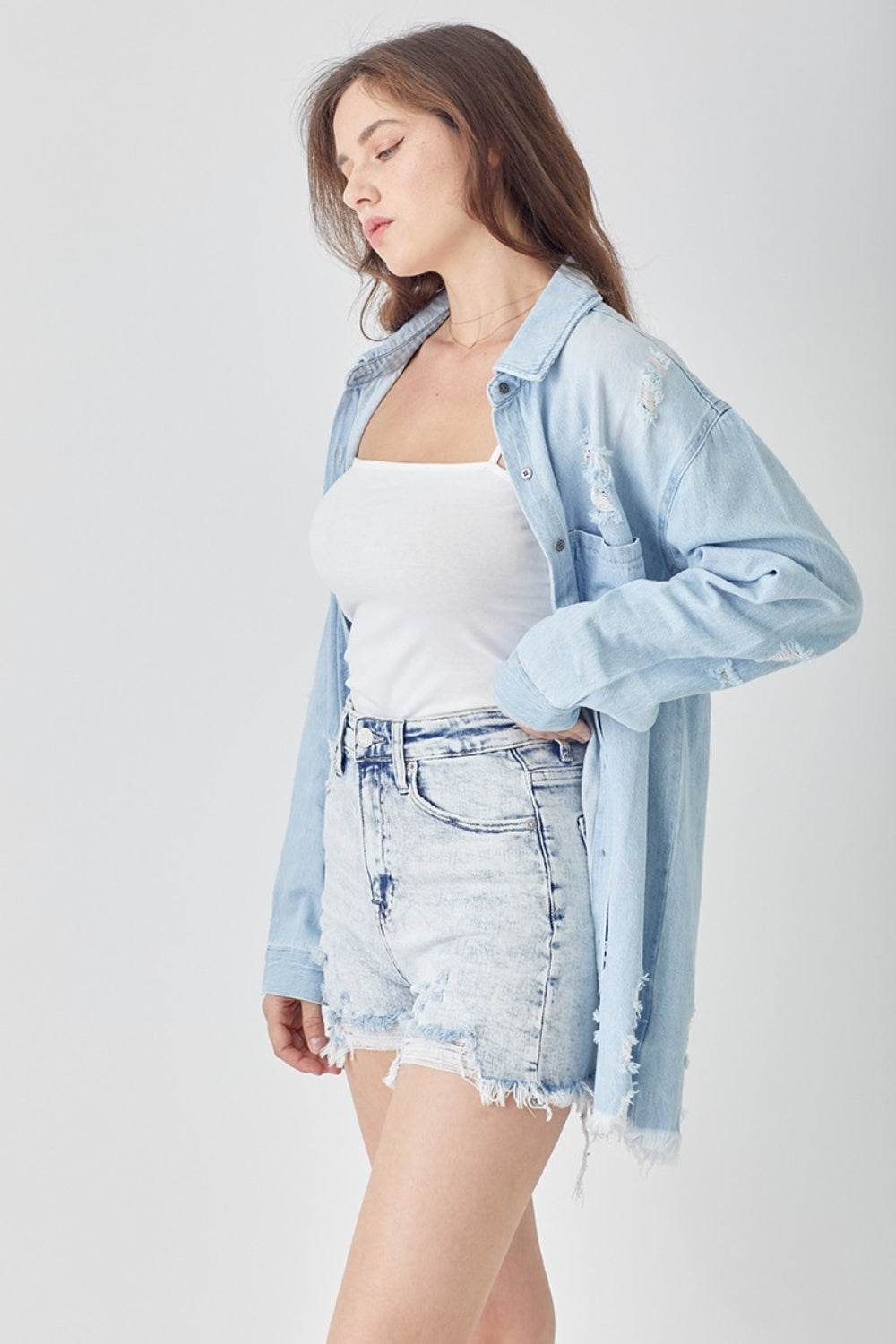 RISEN Raw Hem Distressed High Rise Denim Shorts - Shop Style & More | Fresh Looks, Everyday Deals & Free Shipping