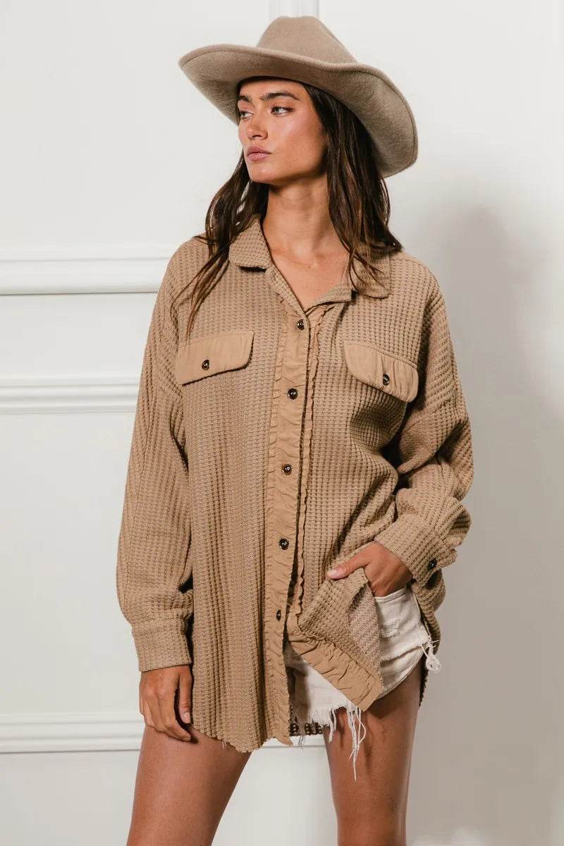 BiBi Heavy Waffle Oversized Shacket - Shop Style & More | Fresh Looks, Everyday Deals & Free Shipping