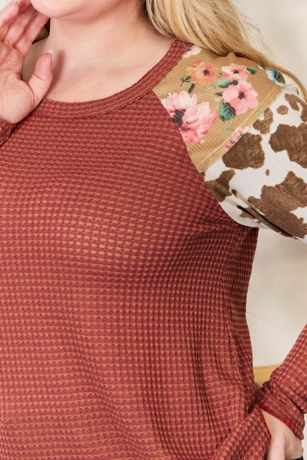 Hailey & Co Full Size Leopard Waffle-Knit Blouse - Shop Style & More | Fresh Looks, Everyday Deals & Free Shipping