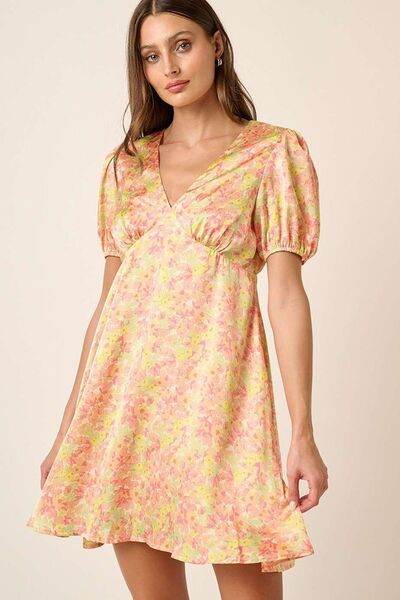 Mittoshop Printed V-Neck Puff Sleeve Mini Dress - Shop Style & More | Fresh Looks, Everyday Deals & Free Shipping