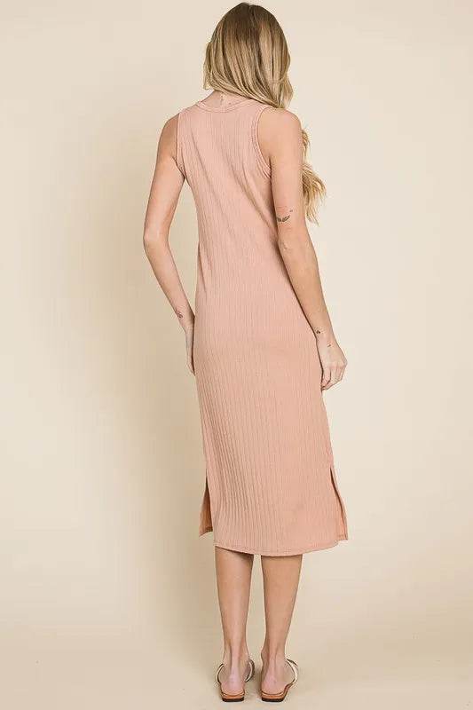 BOMBOM Ribbed Knit Sleeveless Midi Dress - Shop Style & More | Fresh Looks, Everyday Deals & Free Shipping