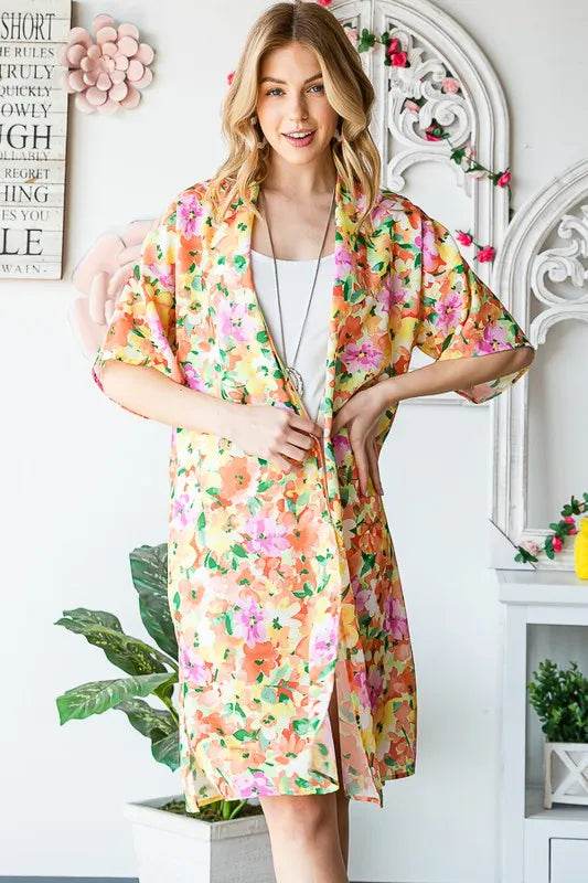 Heimish Full Size Half Sleeve Multi Color Floral Open Cardigan Plus Size - Shop Style & More | Fresh Looks, Everyday Deals & Free Shipping