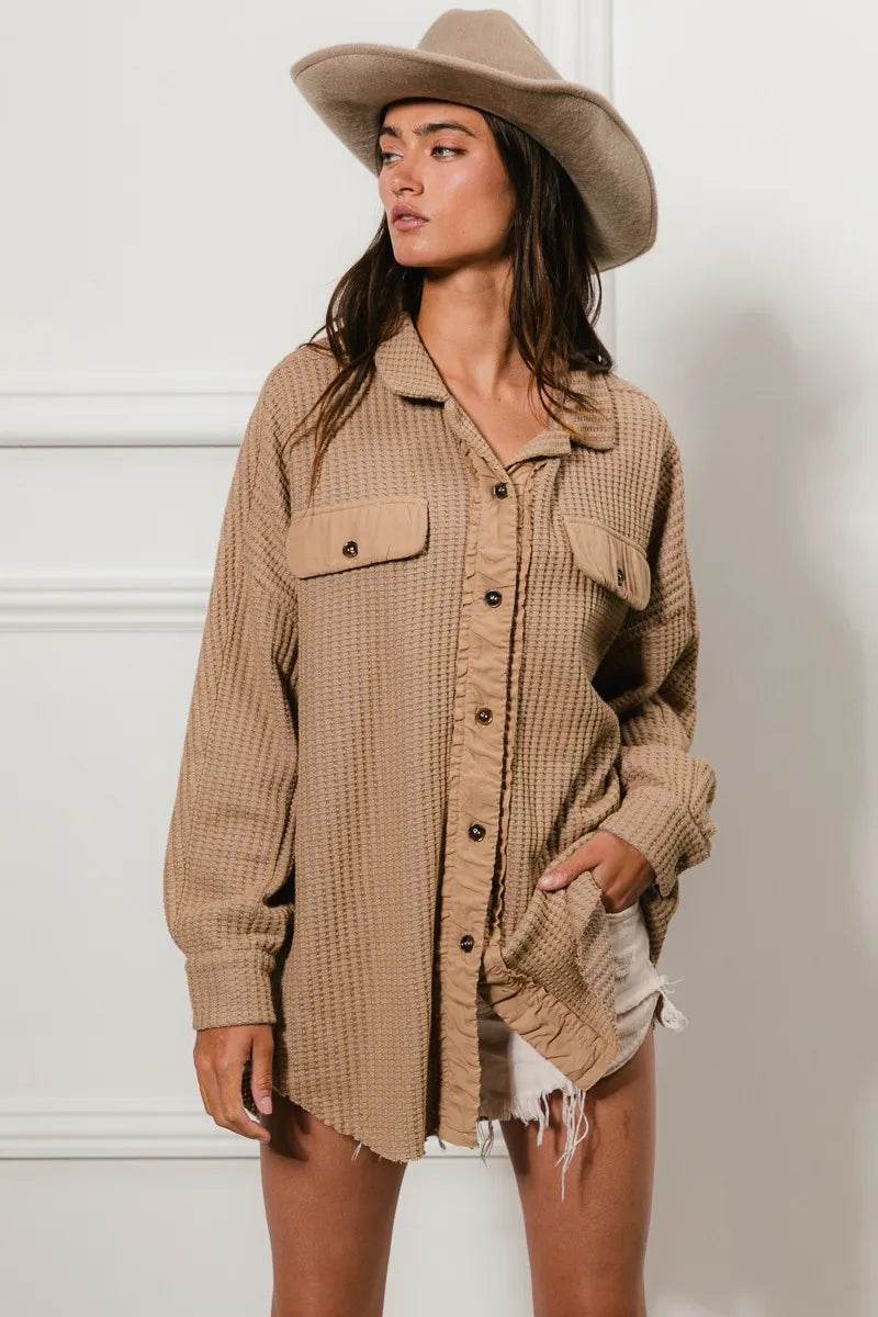 BiBi Heavy Waffle Oversized Shacket - Shop Style & More | Fresh Looks, Everyday Deals & Free Shipping