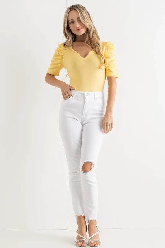 And The Why Shirring Puff Sleeve Bodysuit - Shop Style & More | Fresh Looks, Everyday Deals & Free Shipping